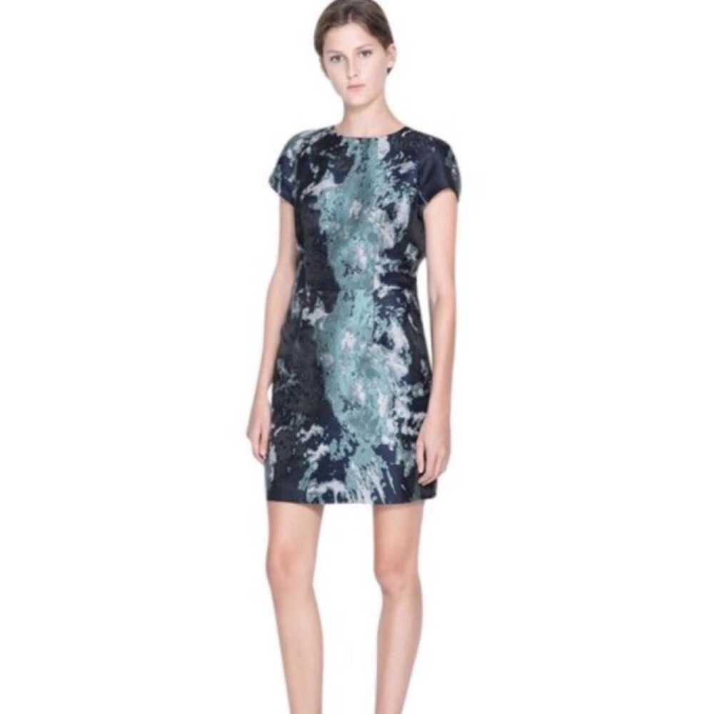Zara Basics Sassy Structured Blue and Green Mini Shift Dress XL